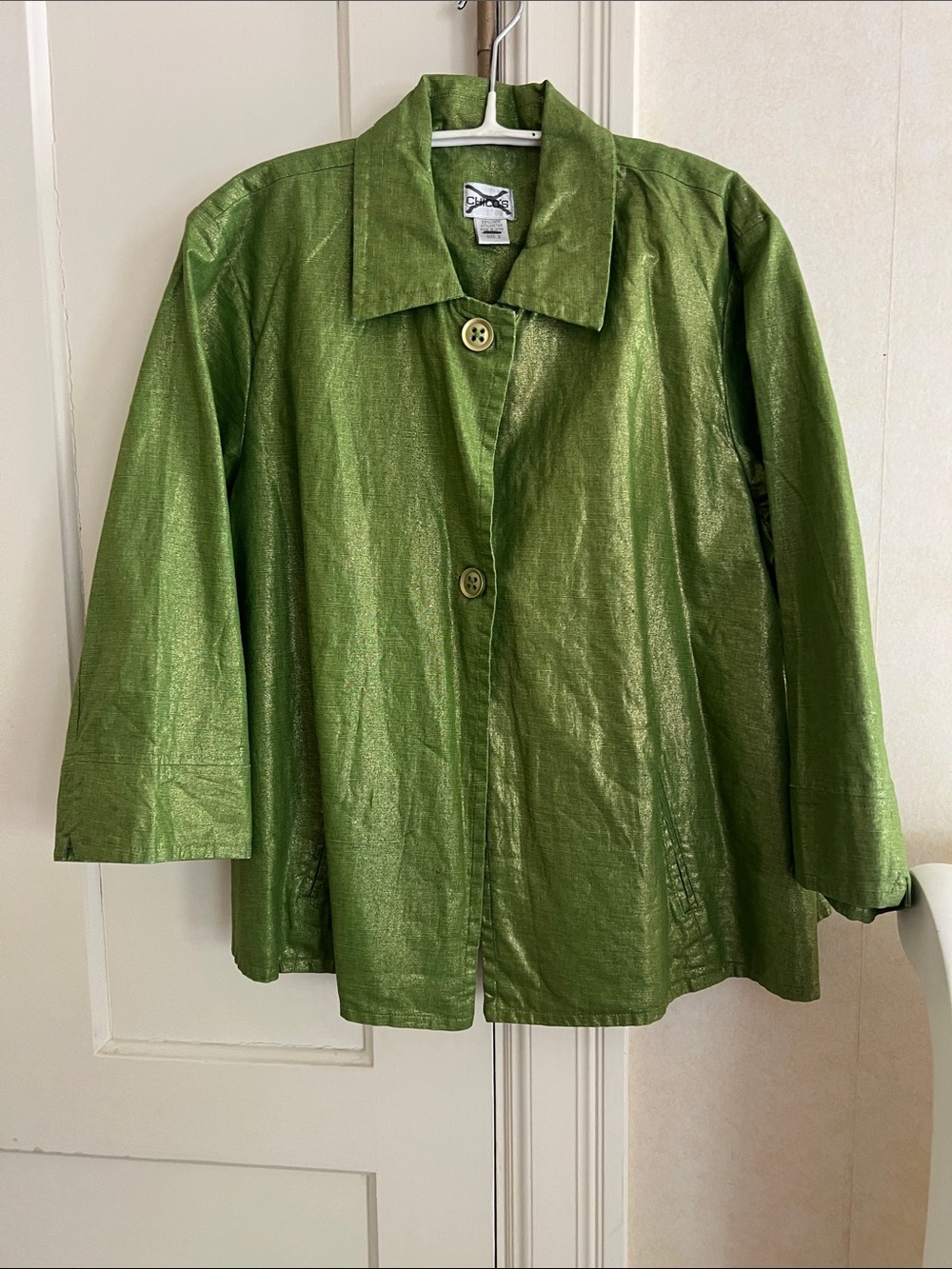 NWOT Chico's  Subtle Shimmering Green Button-Front Jacket